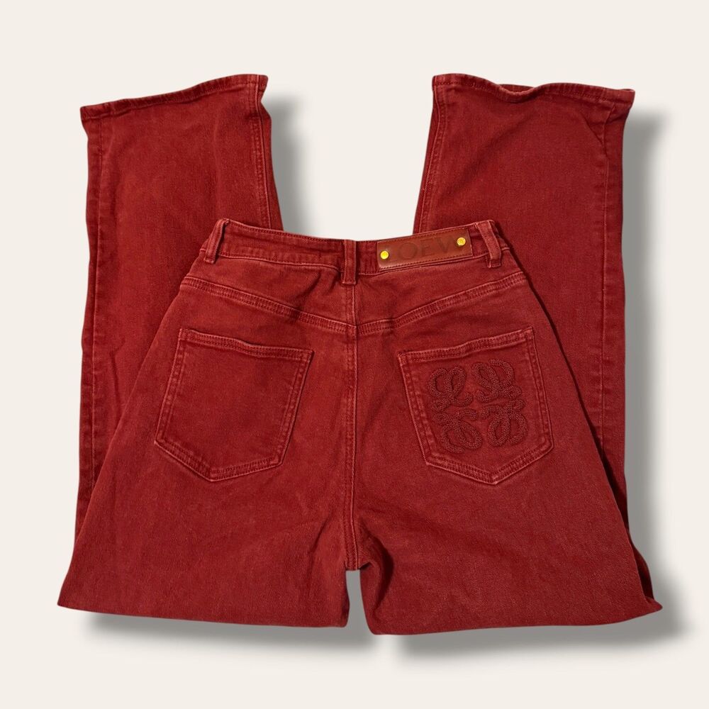 MCOMINILIVES Jeans Womens 29 Wide Leg Flare High Rise Red Embroidered Pocket